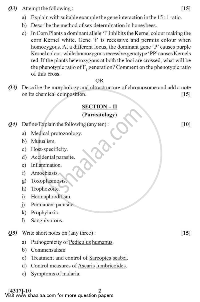 Genetics and Parasitology 2013-2014 - B.Sc. - Semester 2 (FYBSc) - University of Pune question paper with PDF download