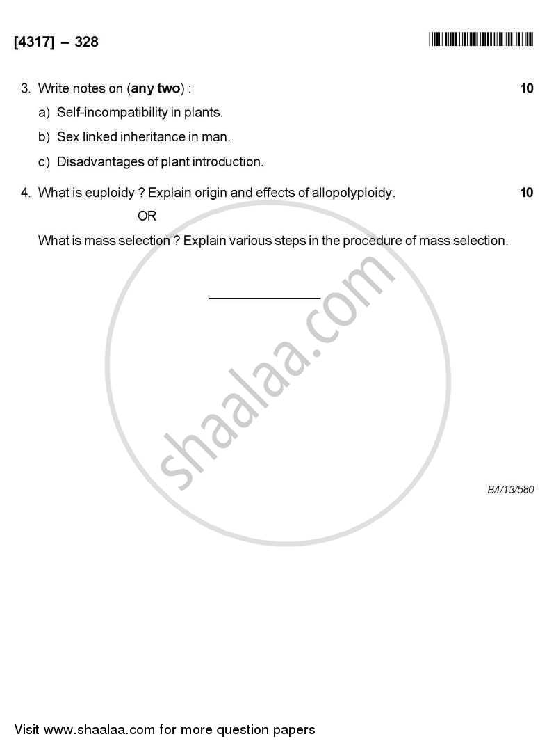 Genetics and Plant Breeding 2013-2014 - B.Sc. - Semester 5 (TYBSc) - University of Pune question paper with PDF download