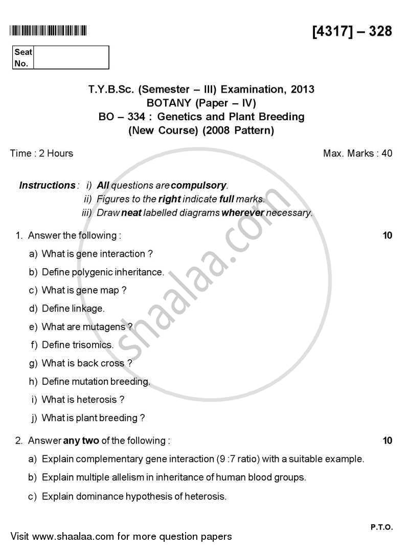 Genetics and Plant Breeding 2013-2014 - B.Sc. - Semester 5 (TYBSc) - University of Pune question paper with PDF download