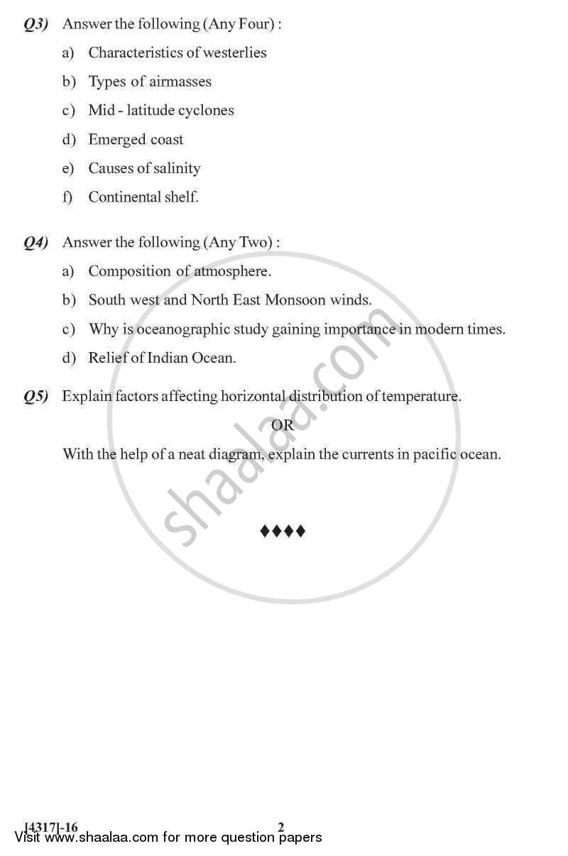 Geography of Atmosphere and Hydrosphere 2013-2014 - B.Sc. - Semester 2 (FYBSc) - University of Pune question paper with PDF download