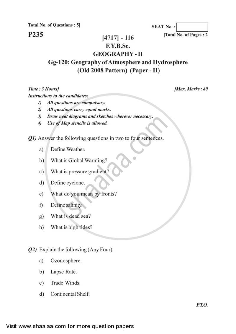 Geography of Atmosphere and Hydrosphere 2014-2015 - B.Sc. - Semester 2 (FYBSc) - University of Pune question paper with PDF download
