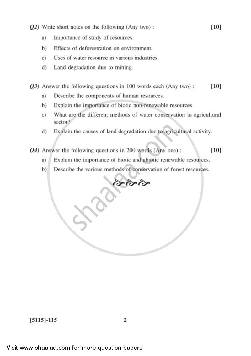 Geography of Resources 1 2016-2017 - B.Sc. - Semester 3 (SYBSc) - University of Pune question paper with PDF download