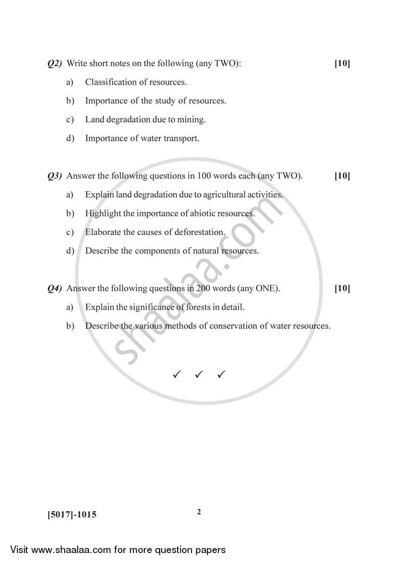 Geography of Resources 1 2016-2017 - B.Sc. - Semester 3 (SYBSc) - University of Pune question paper with PDF download
