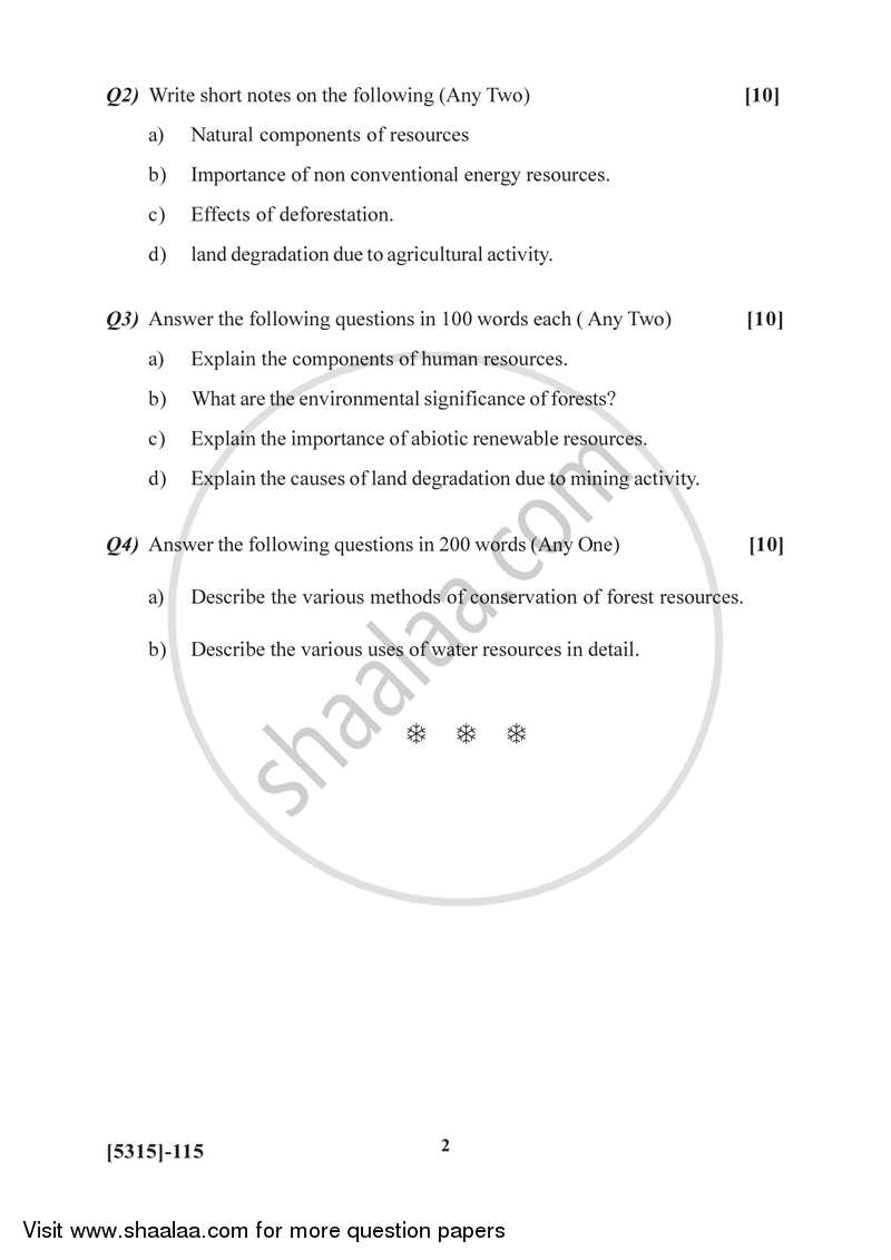 Geography of Resources 1 2017-2018 - B.Sc. - Semester 3 (SYBSc) - University of Pune question paper with PDF download