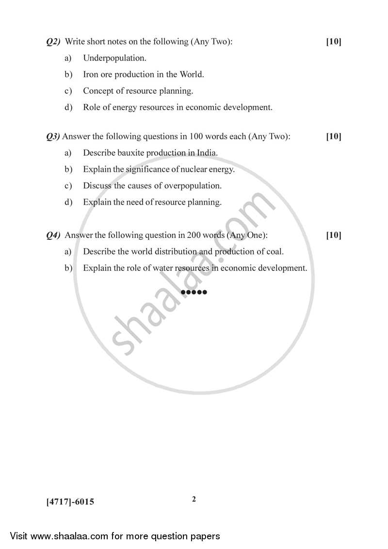Geography of Resources 2 2014-2015 - B.Sc. - Semester 4 (SYBSc) - University of Pune question paper with PDF download