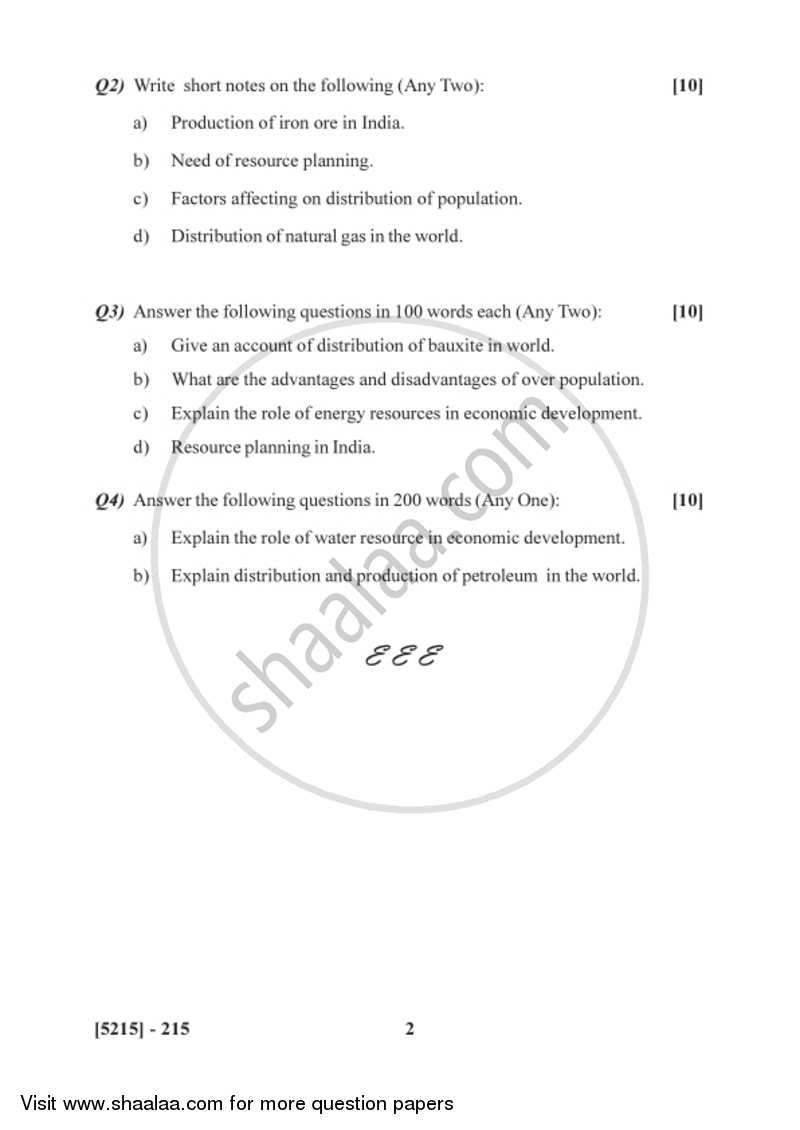 Geography of Resources 2 2017-2018 - B.Sc. - Semester 4 (SYBSc) - University of Pune question paper with PDF download