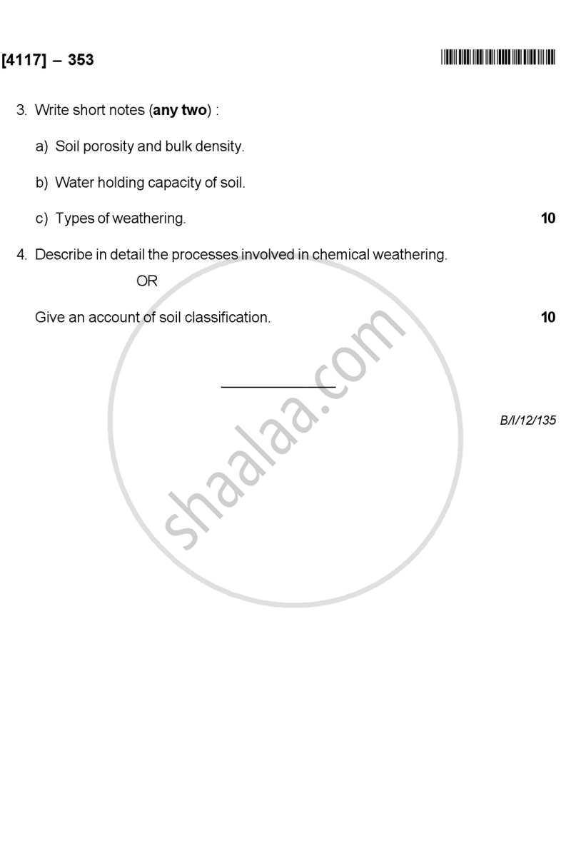 Geography of Soils 1 2011-2012 - B.Sc. - Semester 5 (TYBSc) - University of Pune question paper with PDF download