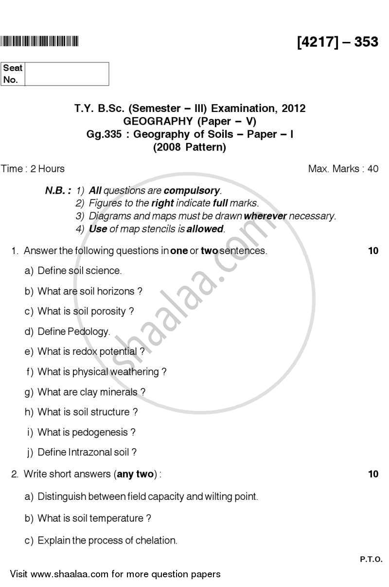 Geography of Soils 1 2012-2013 - B.Sc. - Semester 5 (TYBSc) - University of Pune question paper with PDF download