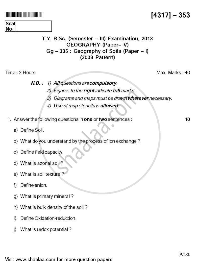 Geography of Soils 1 2012-2013 - B.Sc. - Semester 5 (TYBSc) - University of Pune question paper with PDF download
