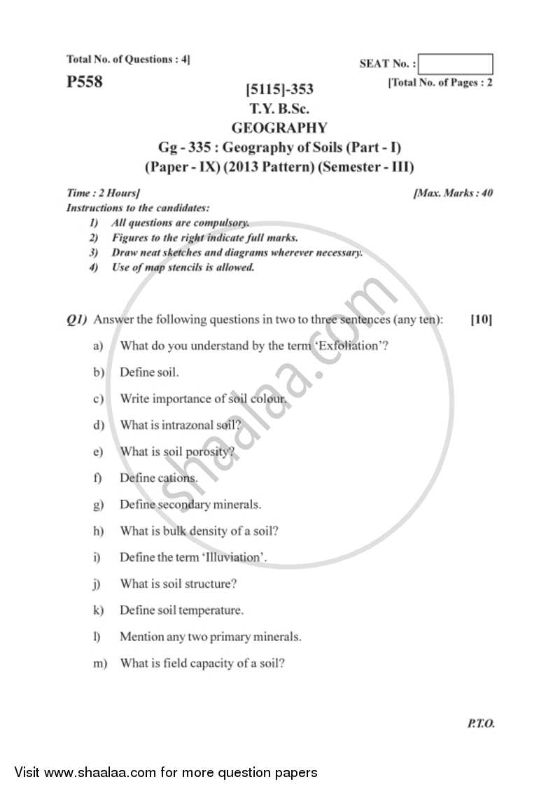 Geography of Soils 1 2016-2017 - B.Sc. - Semester 5 (TYBSc) - University of Pune question paper with PDF download