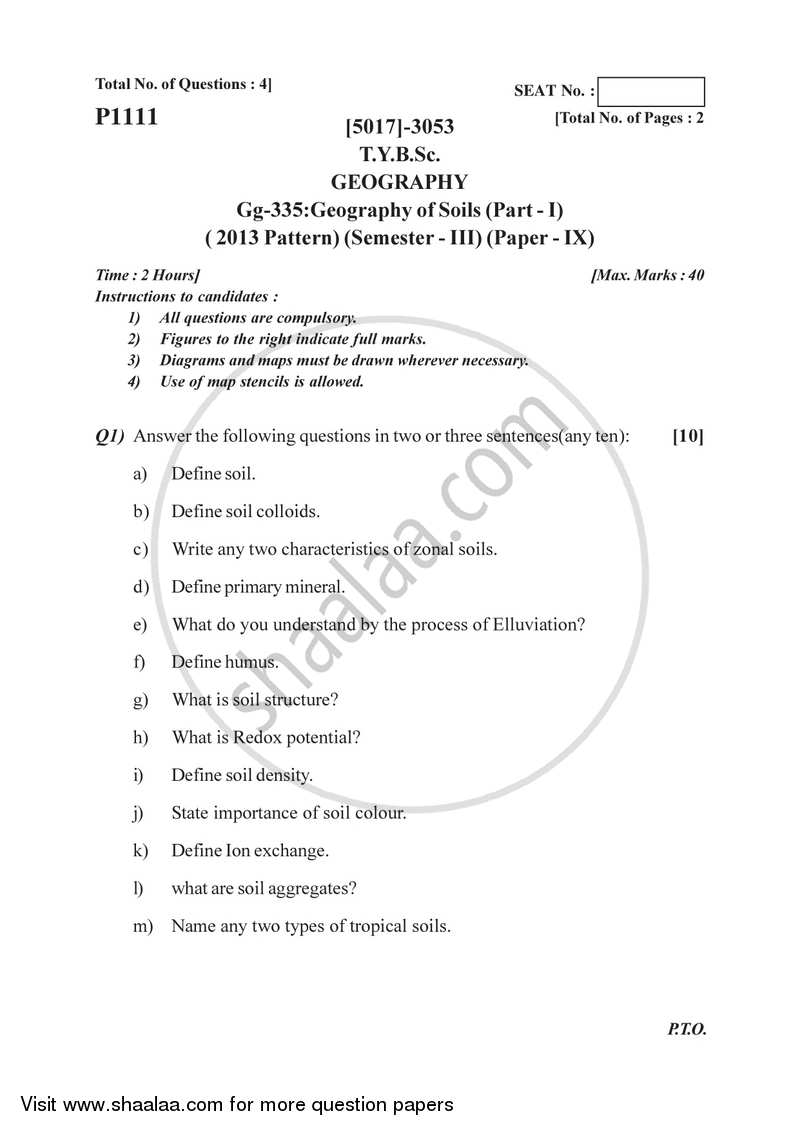 Geography of Soils 1 2016-2017 - B.Sc. - Semester 5 (TYBSc) - University of Pune question paper with PDF download