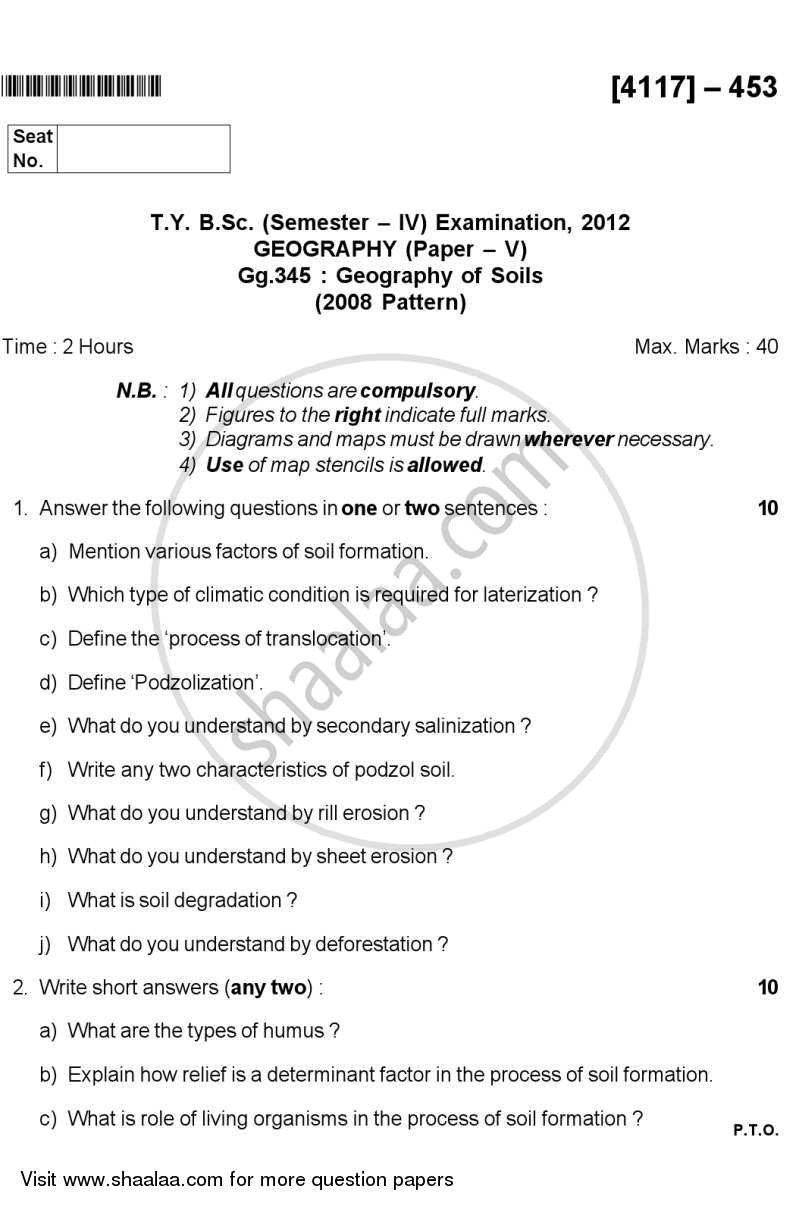 Geography of Soils 2 2011-2012 - B.Sc. - Semester 6 (TYBSc) - University of Pune question paper with PDF download