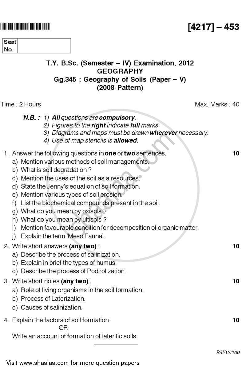 Geography of Soils 2 2012-2013 - B.Sc. - Semester 6 (TYBSc) - University of Pune question paper with PDF download