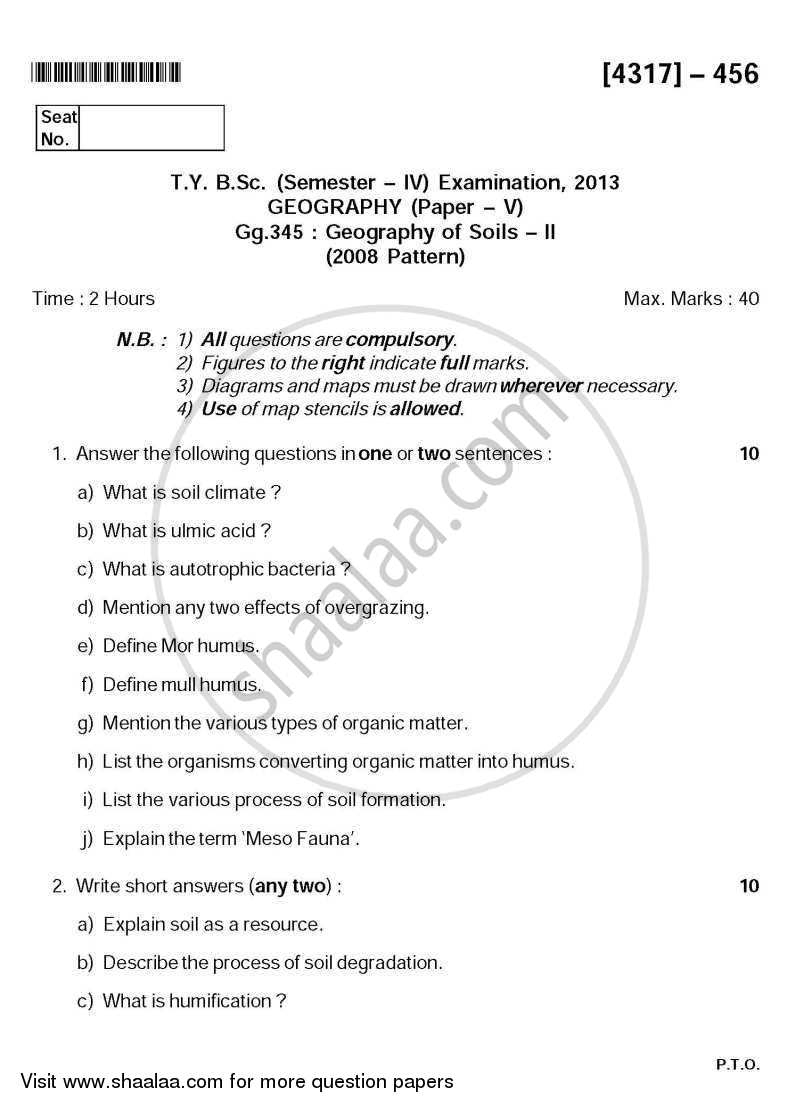 Geography of Soils 2 2012-2013 - B.Sc. - Semester 6 (TYBSc) - University of Pune question paper with PDF download