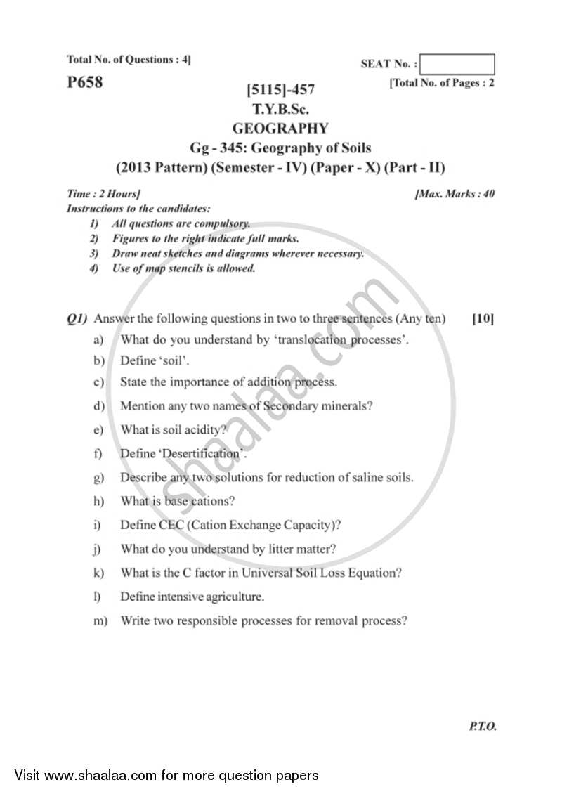 Geography of Soils 2 2016-2017 - B.Sc. - Semester 6 (TYBSc) - University of Pune question paper with PDF download