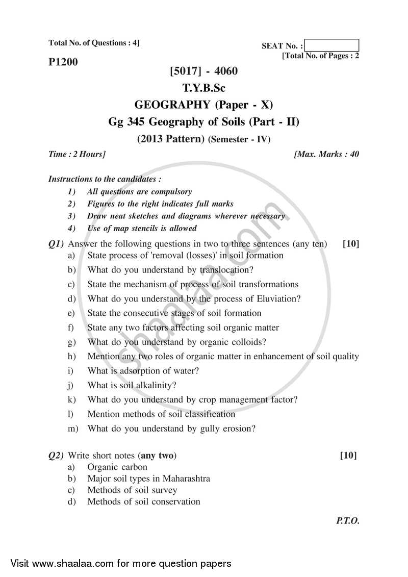 Geography of Soils 2 2016-2017 - B.Sc. - Semester 6 (TYBSc) - University of Pune question paper with PDF download