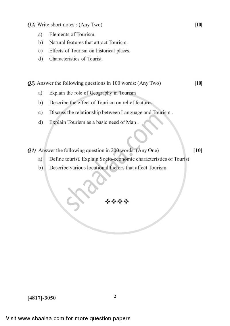 Geography of Travel and Tourism 1 2015-2016 - B.Sc. - Semester 5 (TYBSc) - University of Pune question paper with PDF download