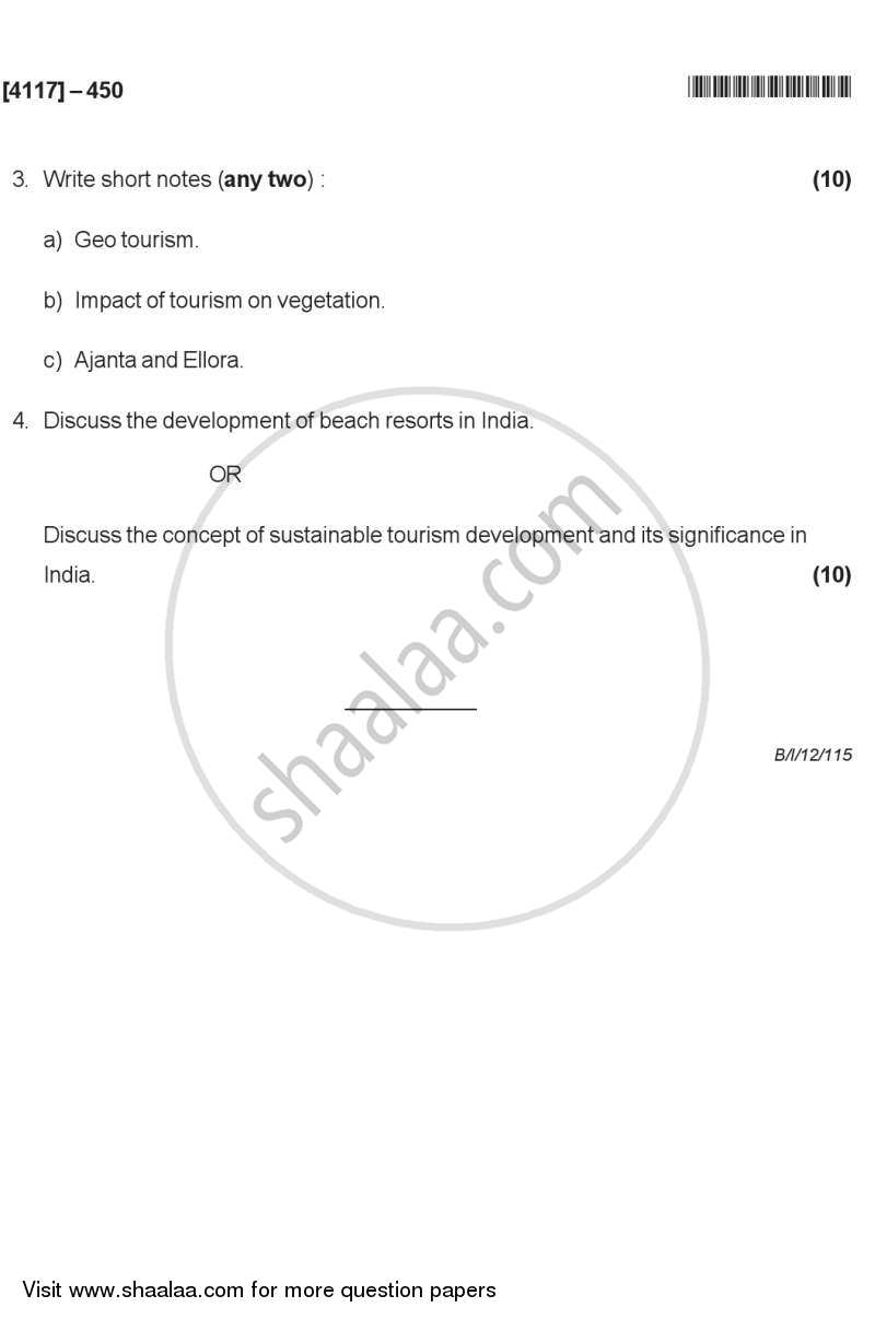 Geography of Travel and Tourism 2 2011-2012 - B.Sc. - Semester 6 (TYBSc) - University of Pune question paper with PDF download