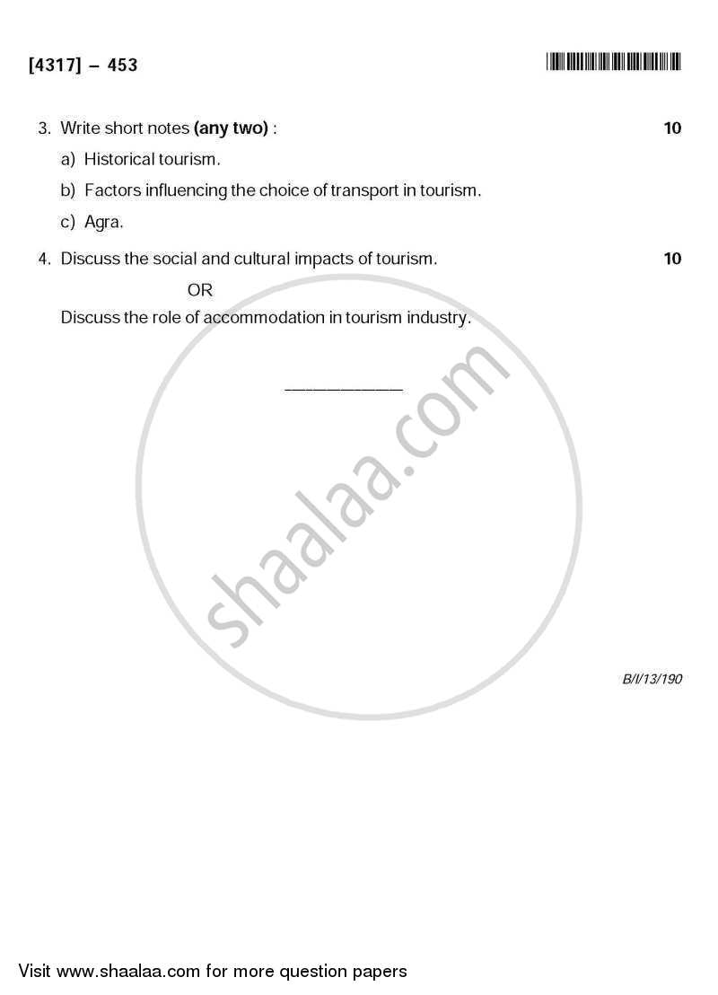 Geography of Travel and Tourism 2 2012-2013 - B.Sc. - Semester 6 (TYBSc) - University of Pune question paper with PDF download