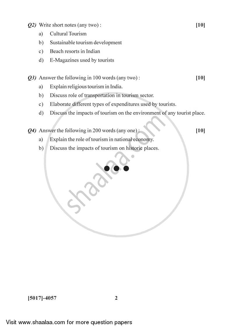 Geography of Travel and Tourism 2 2016-2017 - B.Sc. - Semester 6 (TYBSc) - University of Pune question paper with PDF download