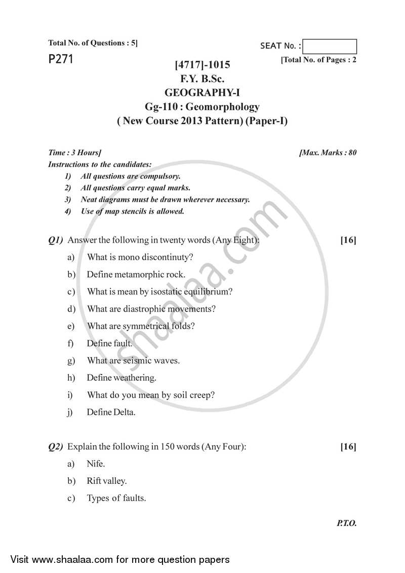 Geomorphology 2014-2015 - B.Sc. - Semester 2 (FYBSc) - University of Pune question paper with PDF download