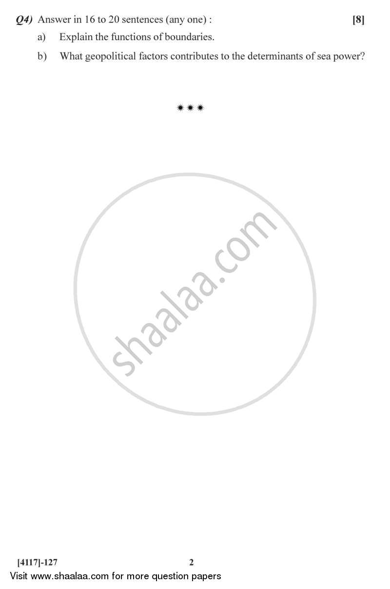 Geopolitics 2012-2013 - B.Sc. - Semester 3 (SYBSc) - University of Pune question paper with PDF download