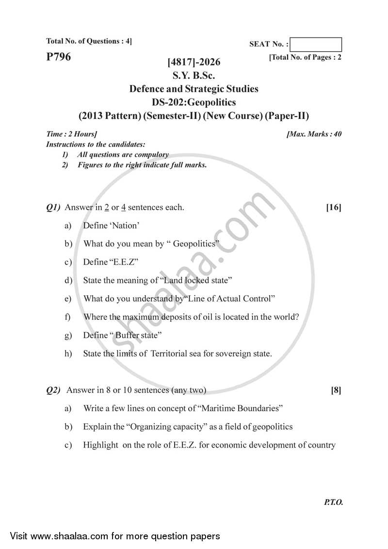 Geopolitics 2015-2016 - B.Sc. - Semester 4 (SYBSc) - University of Pune question paper with PDF download