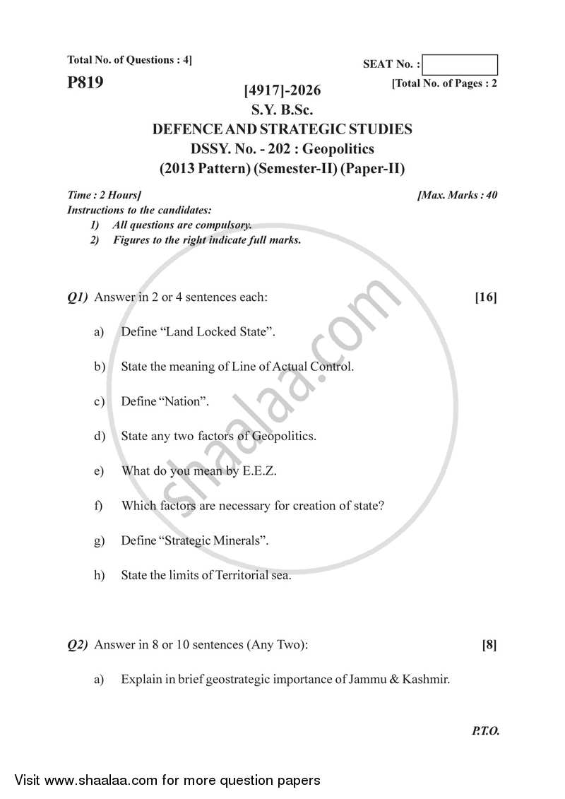 Geopolitics 2015-2016 - B.Sc. - Semester 4 (SYBSc) - University of Pune question paper with PDF download