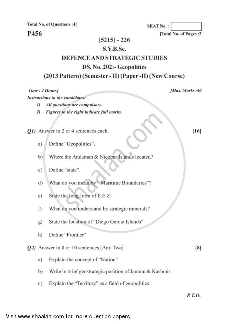 Geopolitics 2017-2018 - B.Sc. - Semester 4 (SYBSc) - University of Pune question paper with PDF download