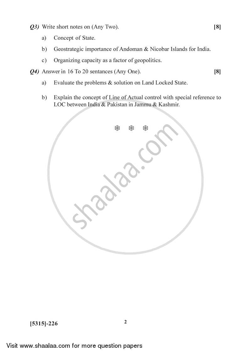 Geopolitics 2017-2018 - B.Sc. - Semester 4 (SYBSc) - University of Pune question paper with PDF download