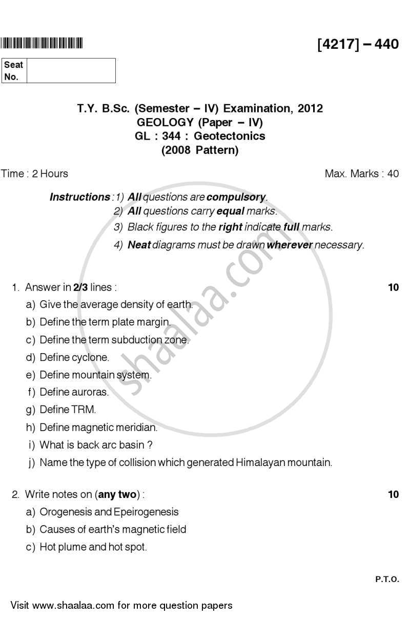 Geotectonics 2012-2013 - B.Sc. - Semester 6 (TYBSc) - University of Pune question paper with PDF download