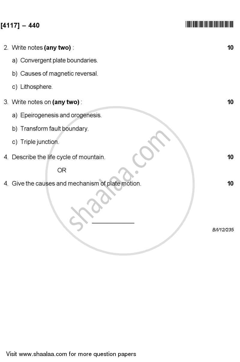 Geotectonics 2012-2013 - B.Sc. - Semester 6 (TYBSc) - University of Pune question paper with PDF download