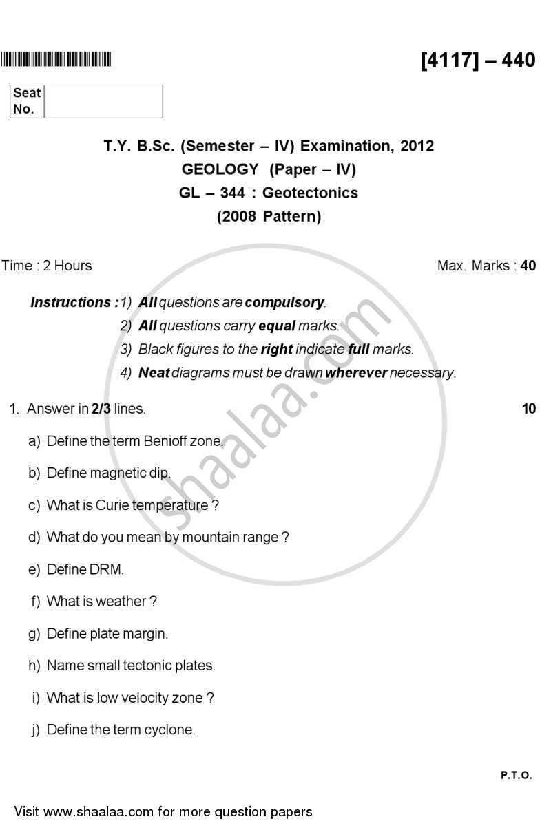 Geotectonics 2012-2013 - B.Sc. - Semester 6 (TYBSc) - University of Pune question paper with PDF download