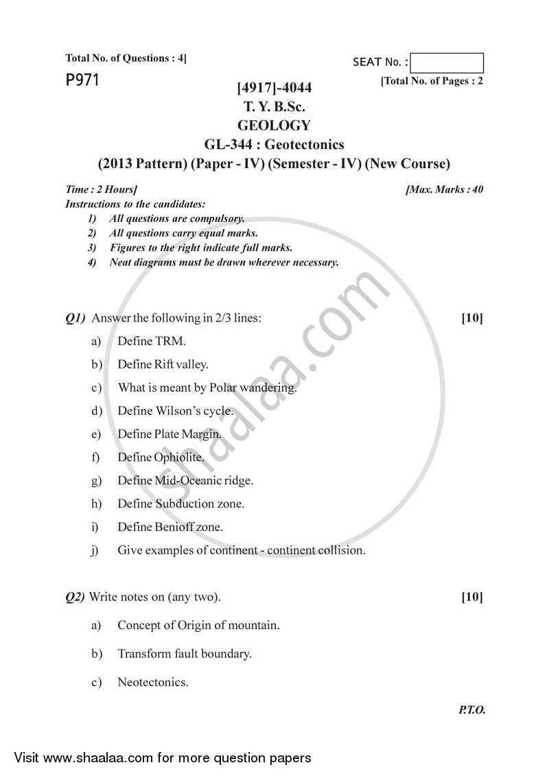 Geotectonics 2015-2016 - B.Sc. - Semester 6 (TYBSc) - University of Pune question paper with PDF download