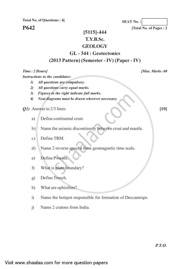 Geotectonics 2016-2017 - B.Sc. - Semester 6 (TYBSc) - University of Pune question paper with PDF download