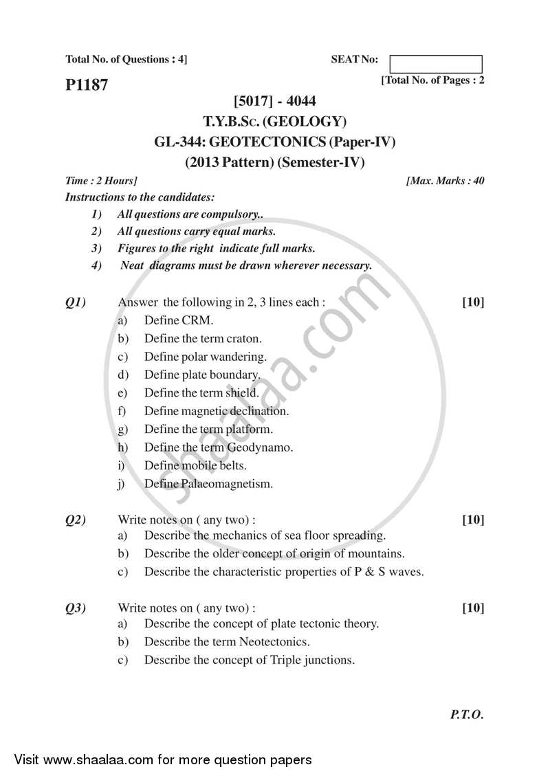 Geotectonics 2016-2017 - B.Sc. - Semester 6 (TYBSc) - University of Pune question paper with PDF download