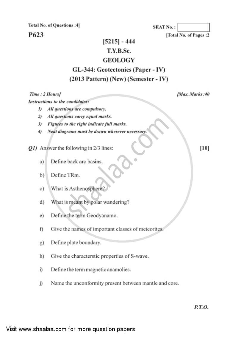Geotectonics 2017-2018 - B.Sc. - Semester 6 (TYBSc) - University of Pune question paper with PDF download