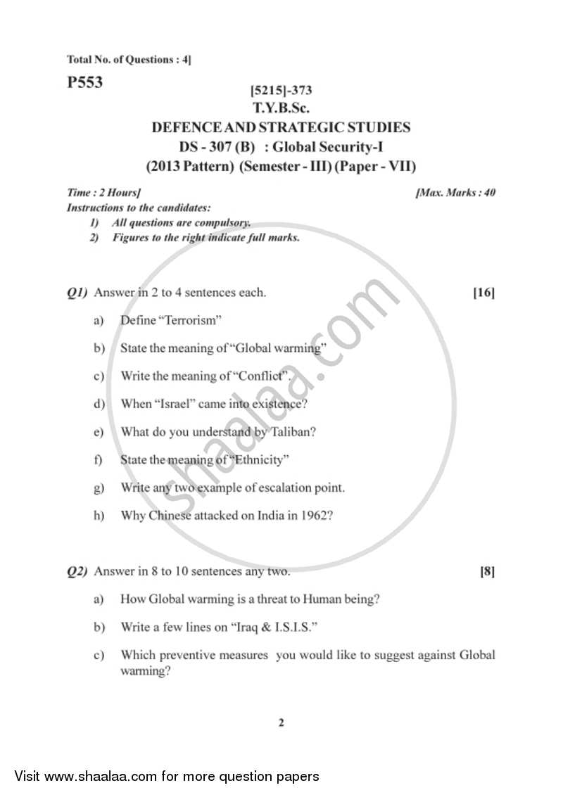 Global Security 1 2017-2018 - B.Sc. - Semester 5 (TYBSc) - University of Pune question paper with PDF download