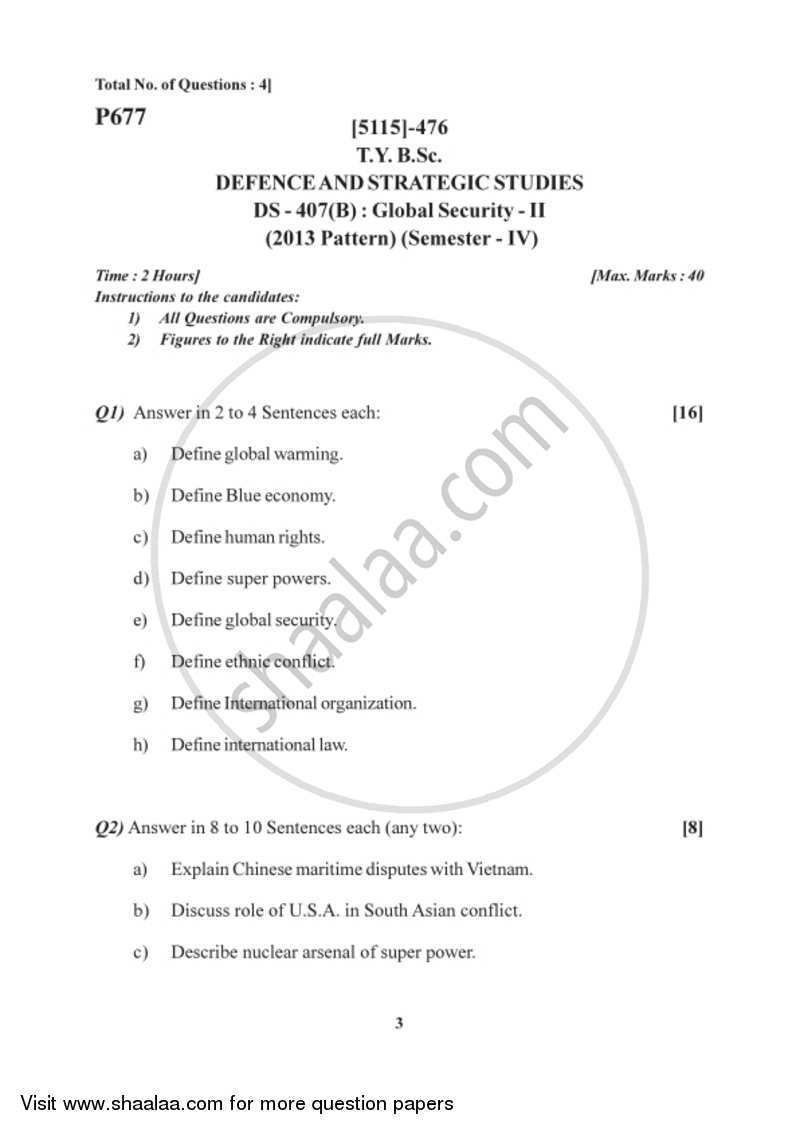 Global Security 2 2016-2017 - B.Sc. - Semester 6 (TYBSc) - University of Pune question paper with PDF download