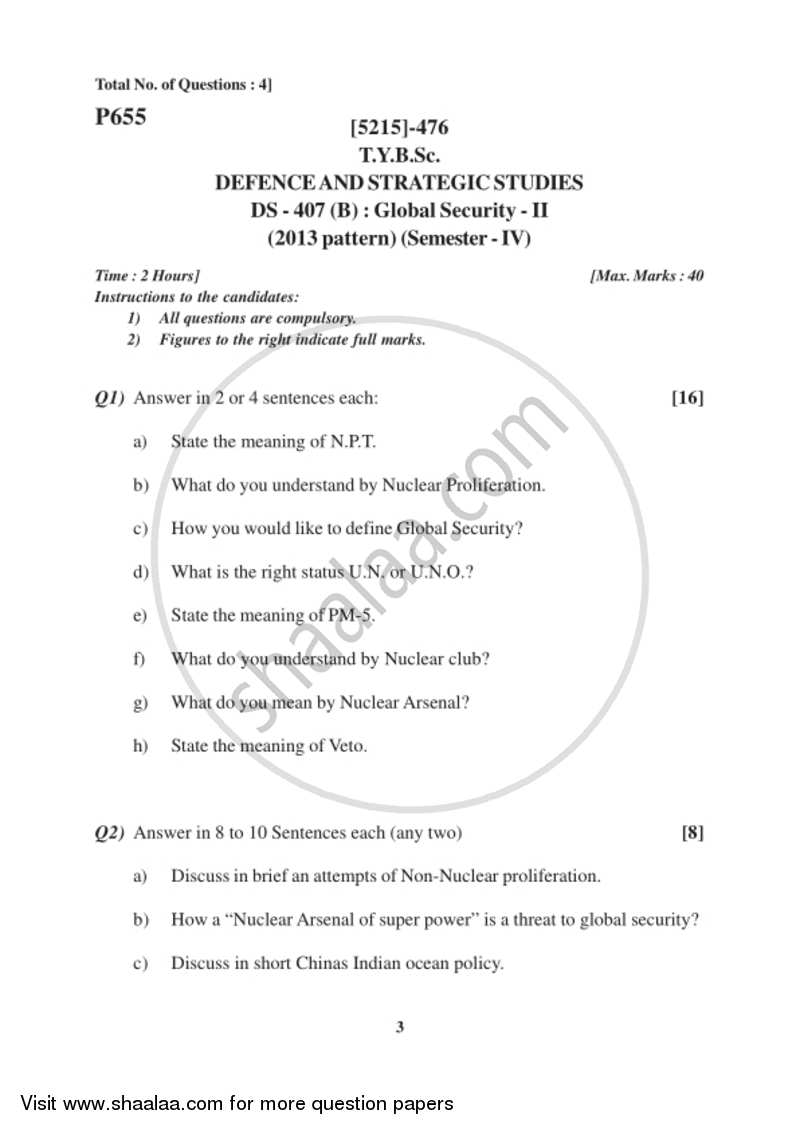 Global Security 2 2017-2018 - B.Sc. - Semester 6 (TYBSc) - University of Pune question paper with PDF download