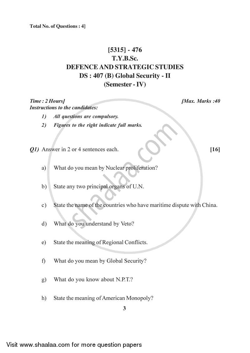 Global Security 2 2017-2018 - B.Sc. - Semester 6 (TYBSc) - University of Pune question paper with PDF download