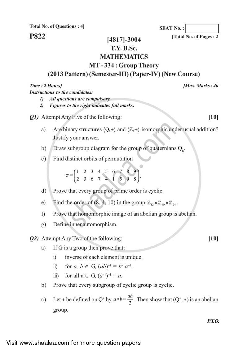 Group Theory 2015-2016 - B.Sc. - Semester 5 (TYBSc) - University of Pune question paper with PDF download