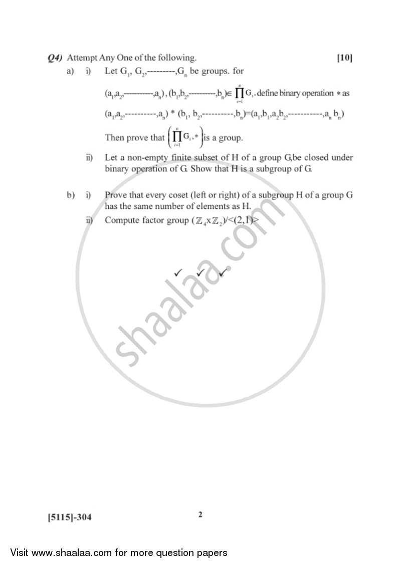 Group Theory 2016-2017 - B.Sc. - Semester 5 (TYBSc) - University of Pune question paper with PDF download