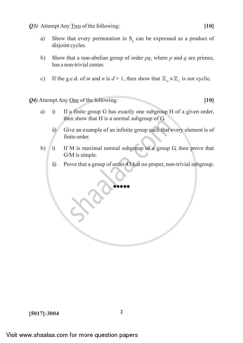 Group Theory 2016-2017 - B.Sc. - Semester 5 (TYBSc) - University of Pune question paper with PDF download
