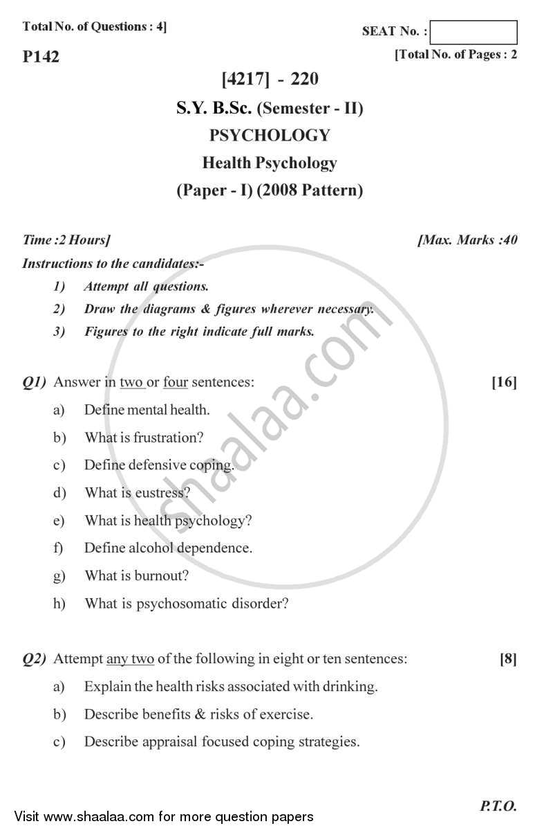 Health Psychology 2012-2013 - B.Sc. - Semester 4 (SYBSc) - University of Pune question paper with PDF download