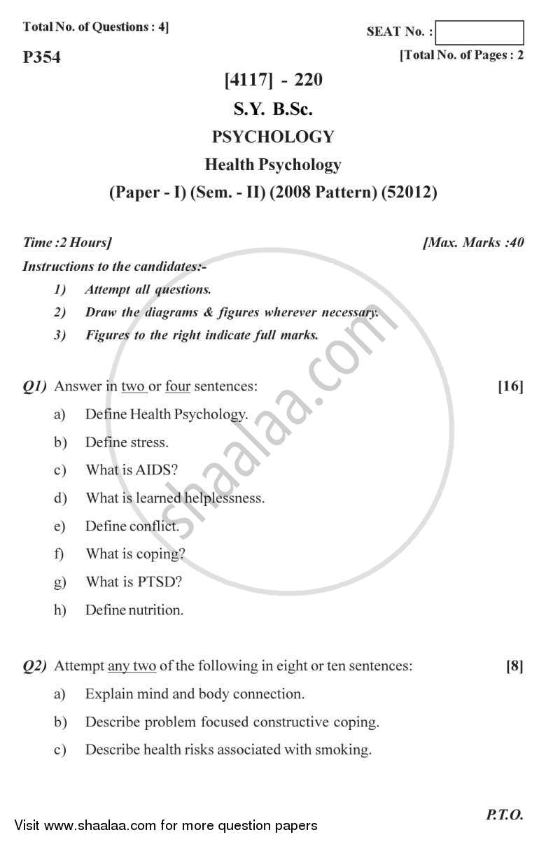 Health Psychology 2012-2013 - B.Sc. - Semester 4 (SYBSc) - University of Pune question paper with PDF download