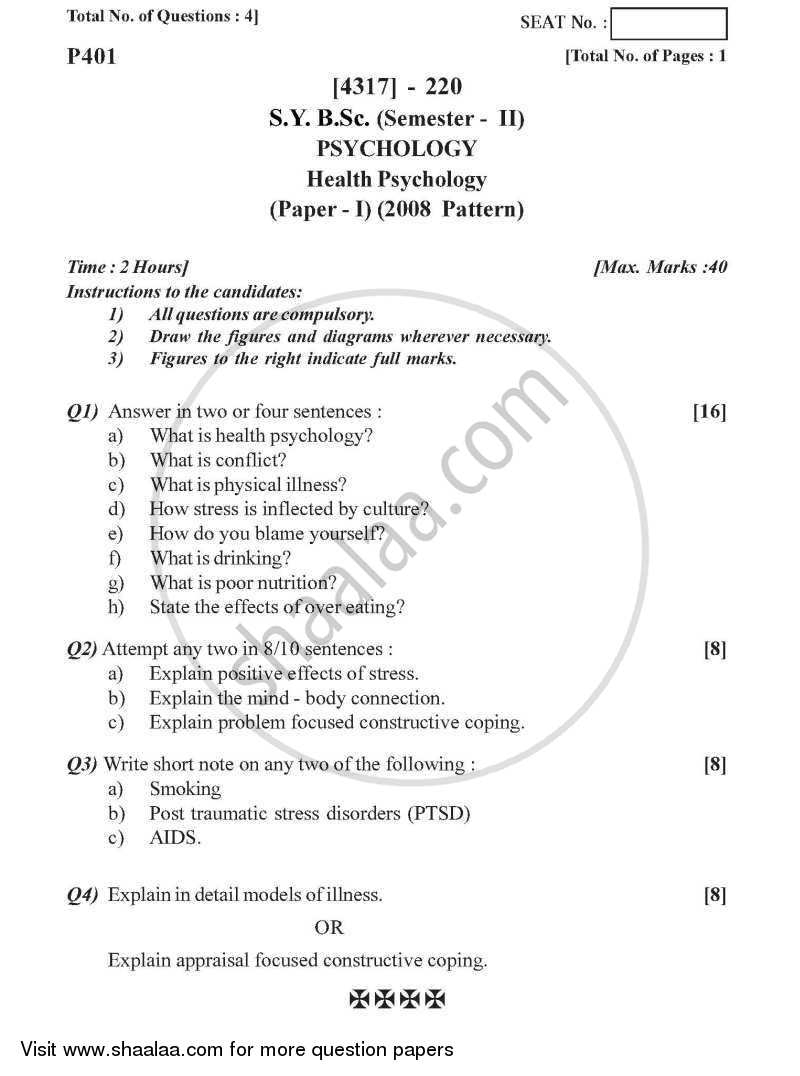 Health Psychology 2013-2014 - B.Sc. - Semester 4 (SYBSc) - University of Pune question paper with PDF download