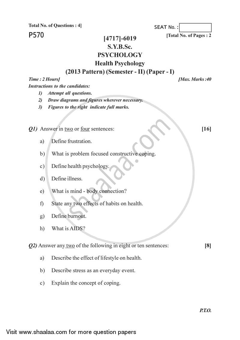 Health Psychology 2014-2015 - B.Sc. - Semester 4 (SYBSc) - University of Pune question paper with PDF download