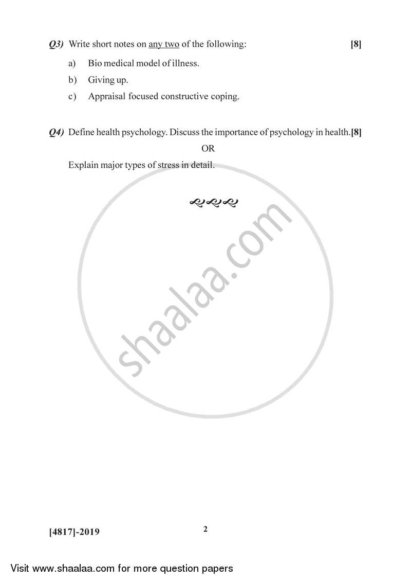Health Psychology 2015-2016 - B.Sc. - Semester 4 (SYBSc) - University of Pune question paper with PDF download