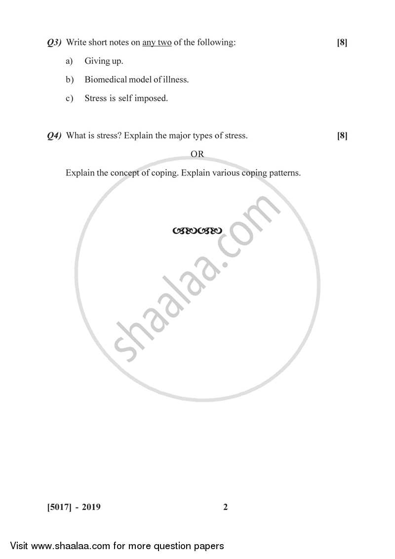 Health Psychology 2016-2017 - B.Sc. - Semester 4 (SYBSc) - University of Pune question paper with PDF download